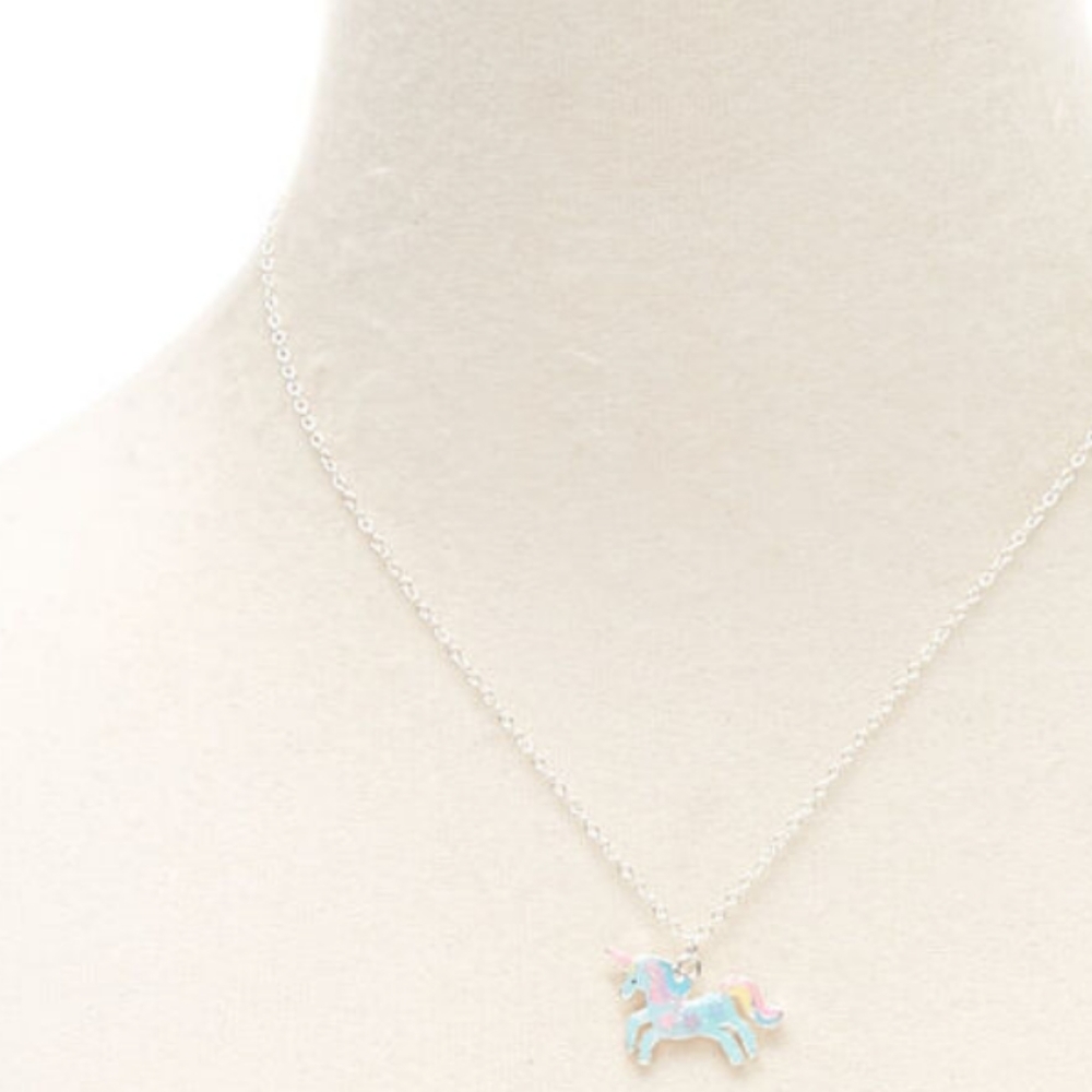 Glitter Pastel Unicorn Pendant Necklace Turquoise - Picture 4 of 13
